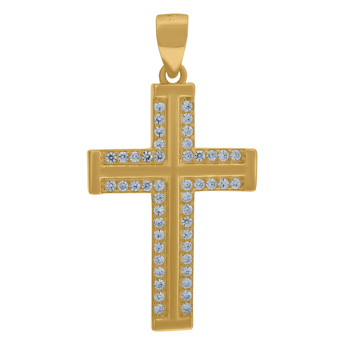 Sterling Silver Mens Cubic-Zirconia Cross Religious Charm Pendant