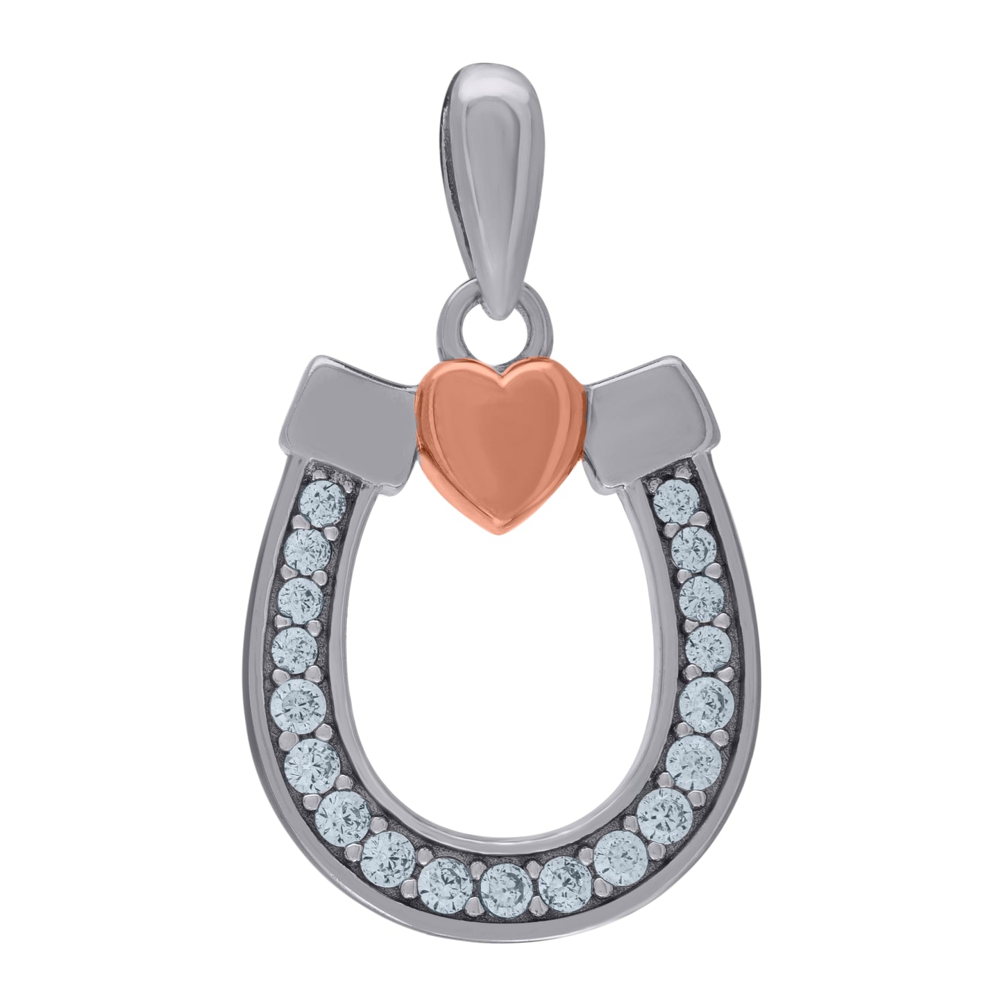 Sterling Silver Womens Cubic-Zirconia Horseshoe Good Luck Charm Pendant