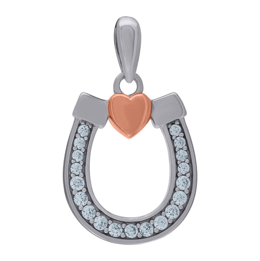 Sterling Silver Womens Cubic-Zirconia Horseshoe Good Luck Charm Pendant