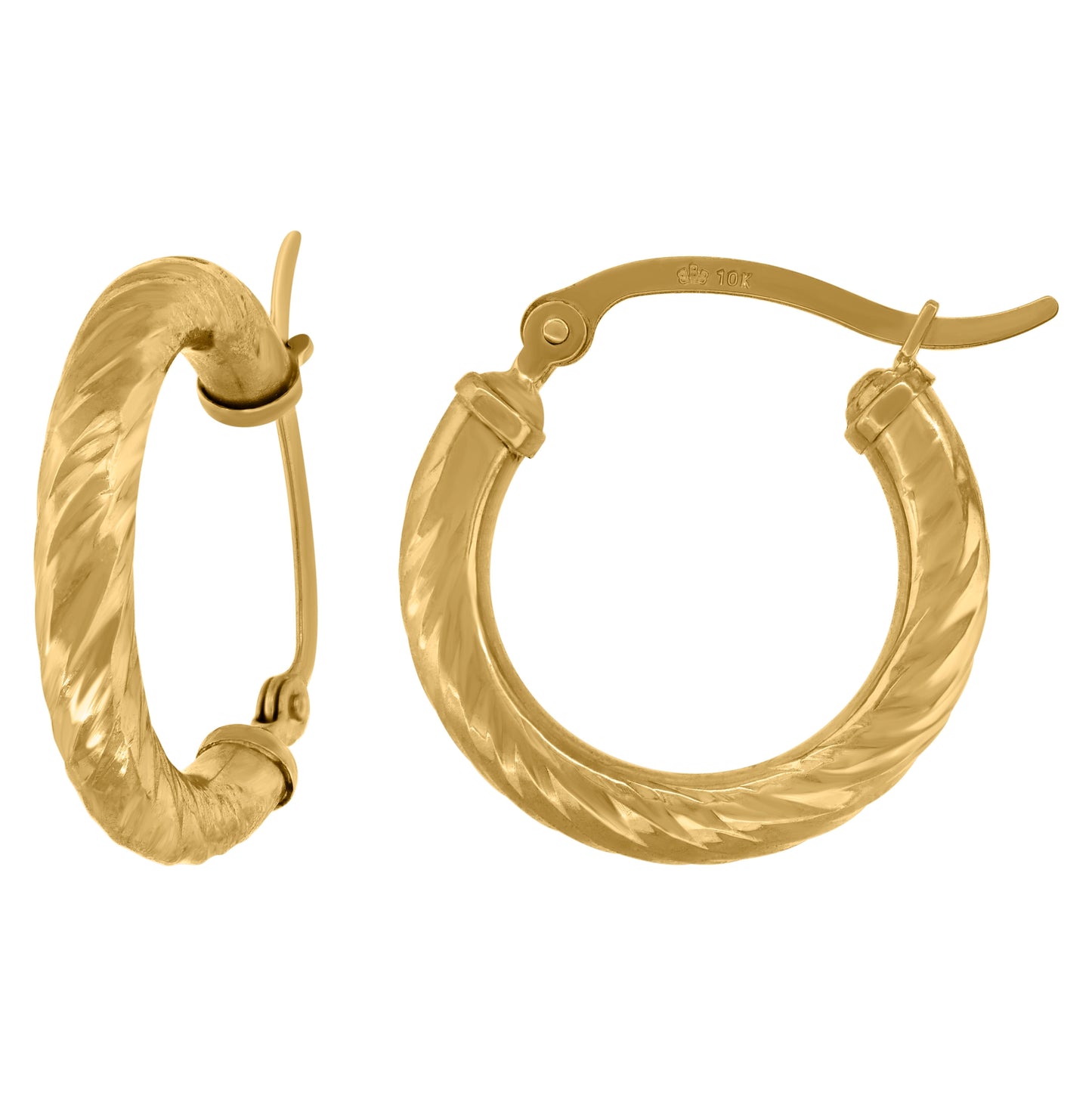 10K Yellow Gold Womens Hollow Round Twisted Tube Hoop Earrings