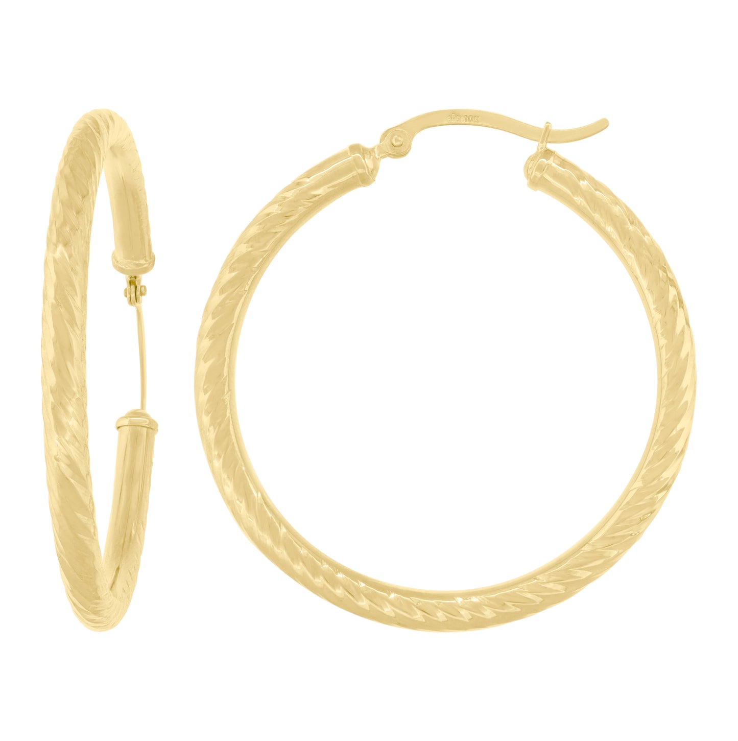 10K Yellow Gold Womens Hollow Round Twisted Tube Hoop Earrings