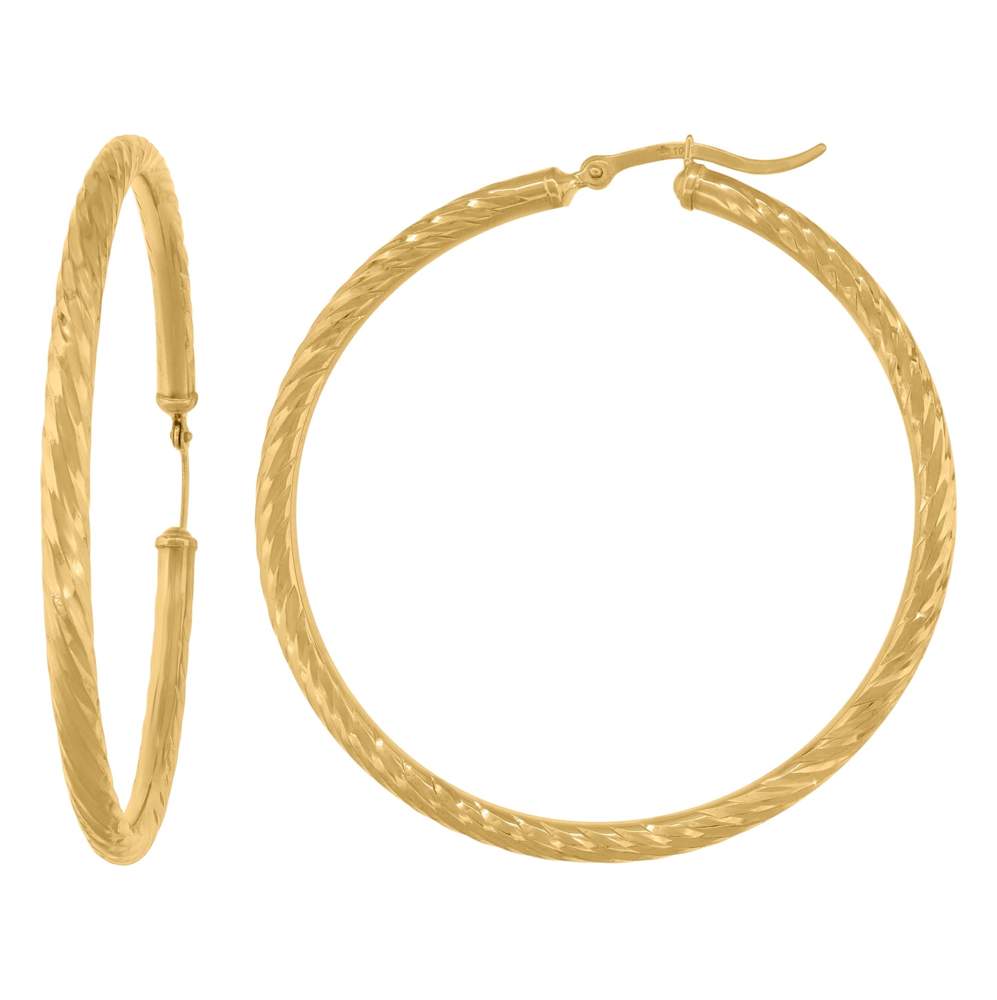 10K Yellow Gold Womens Hollow Round Twisted Tube Hoop Earrings