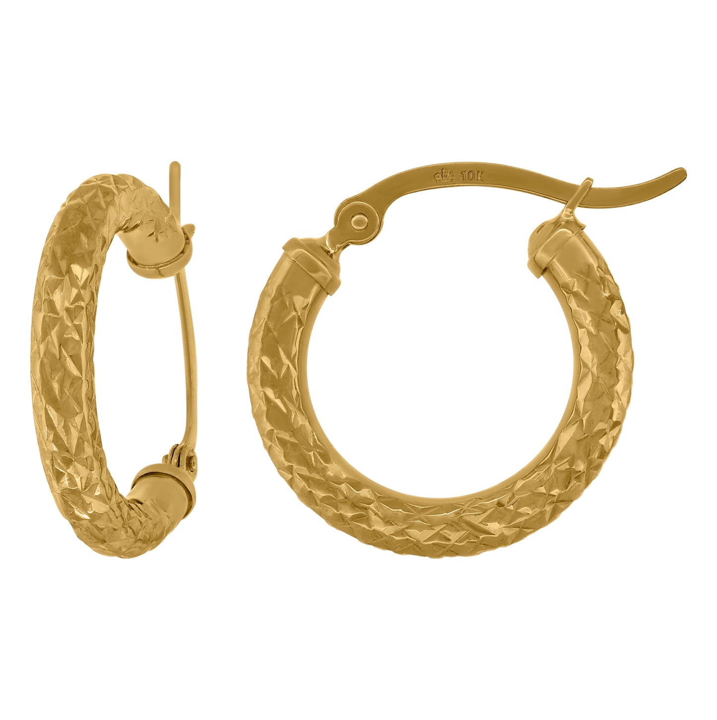 10K Yellow Gold Womens Hollow Round Tube Hoop Earrings