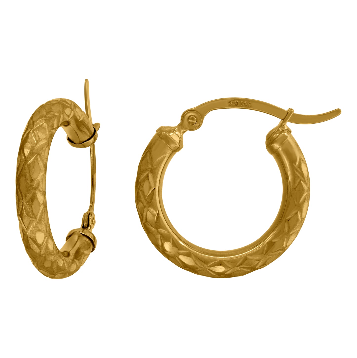 14K Yellow Gold Womens Diamond-Cut Faceted Hoop Earrings