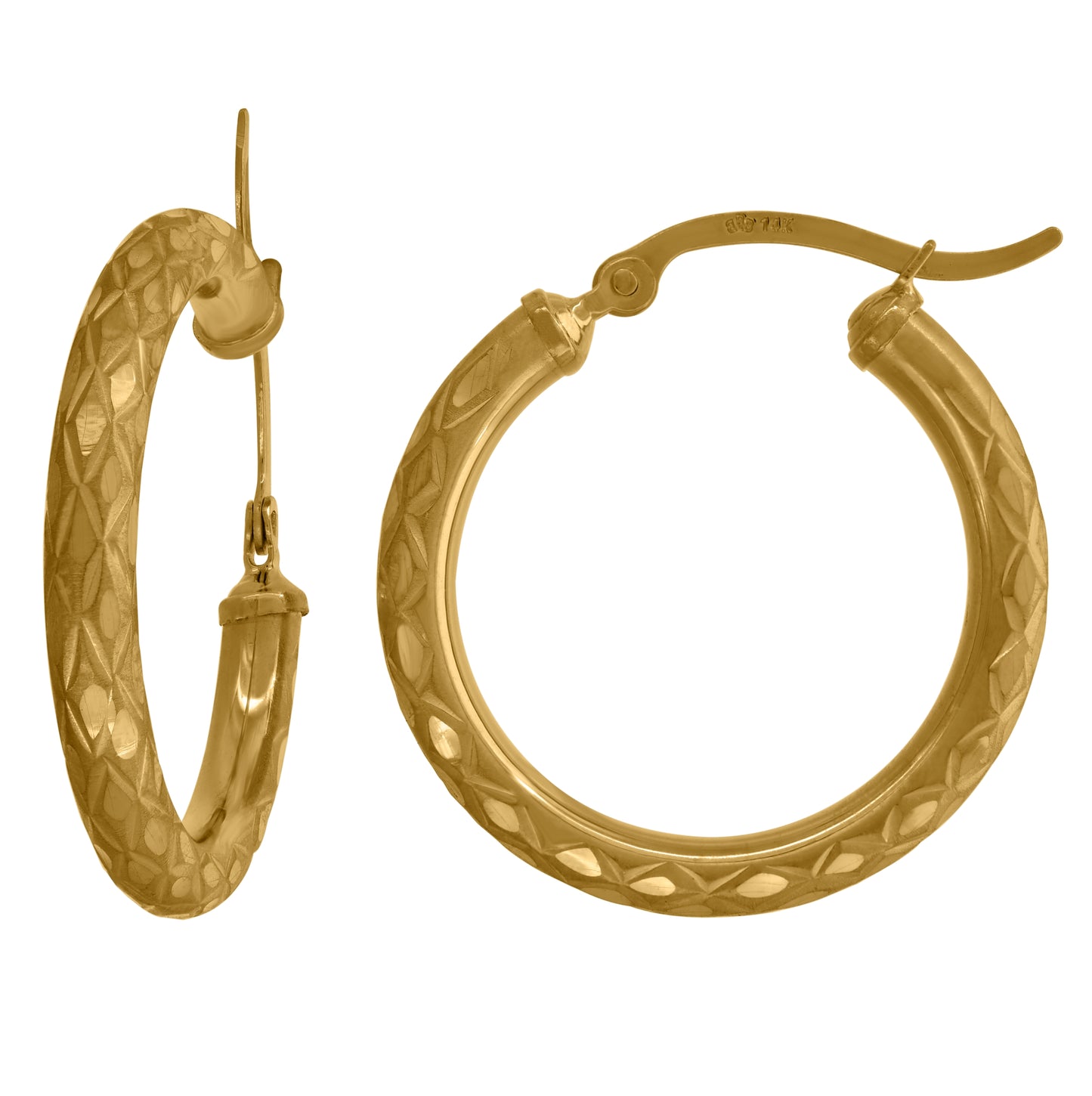 14K Yellow Gold Womens Diamond-Cut Faceted Hoop Earrings