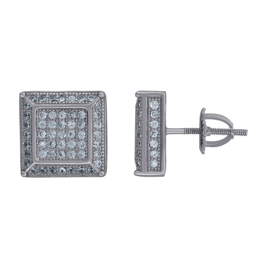 Sterling Silver Unisex Cubic-Zirconia Square Fashion Stud Earrings