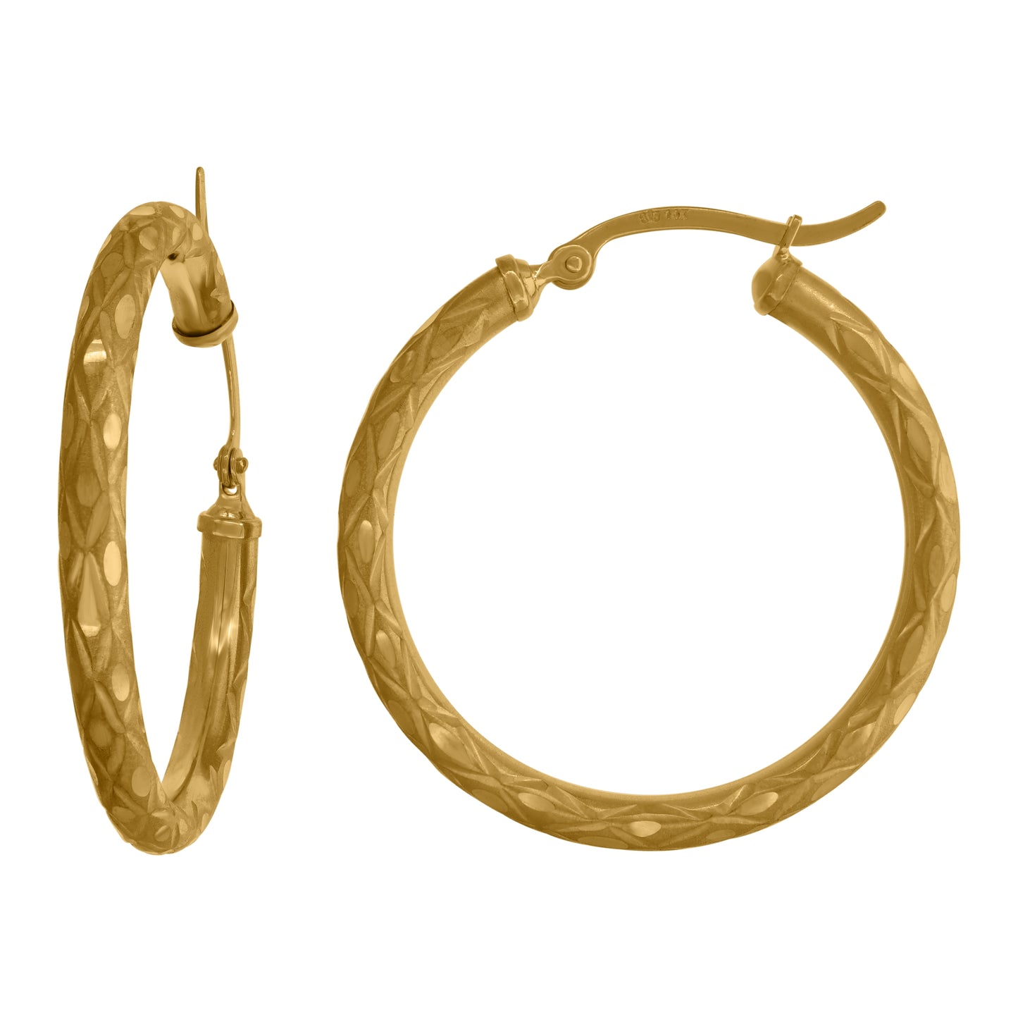 14K Yellow Gold Womens Diamond-Cut Faceted Hoop Earrings