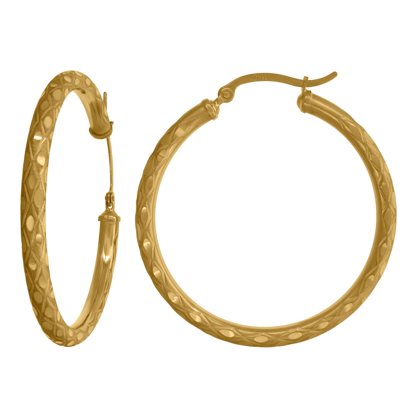 14K Yellow Gold Womens Diamond-Cut Faceted Hoop Earrings