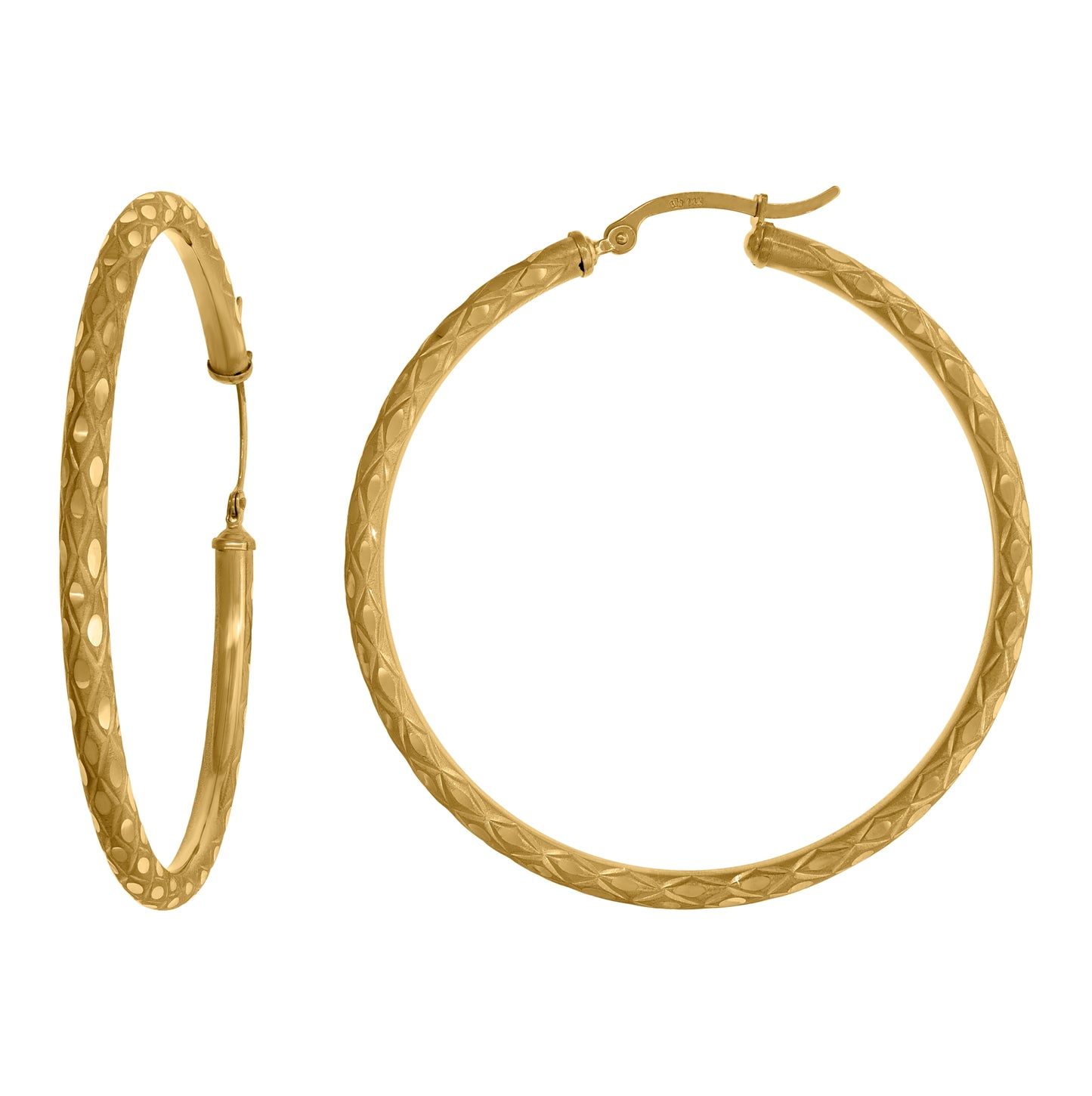 14K Yellow Gold Womens Diamond-Cut Faceted Hoop Earrings