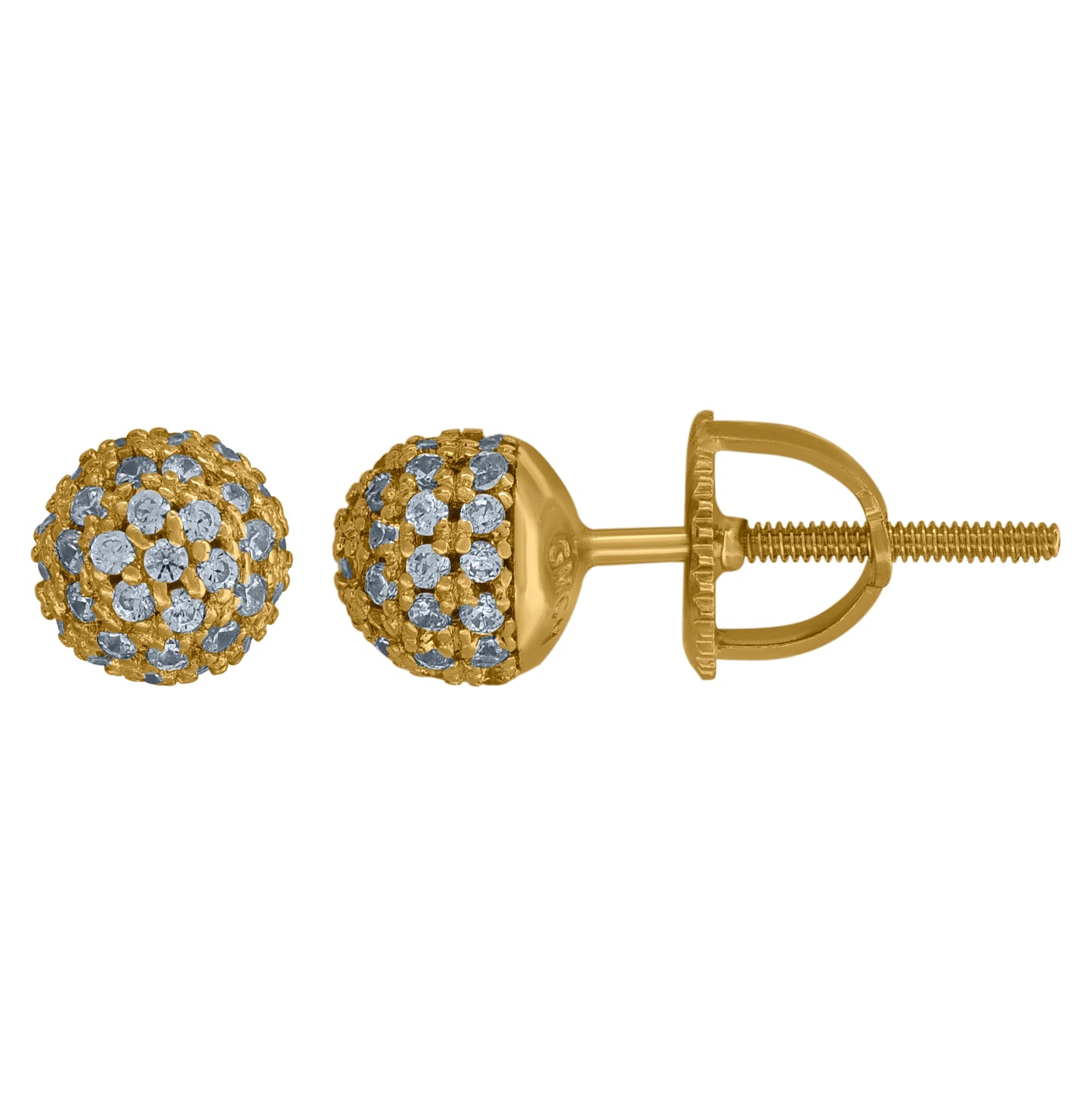 Sterling Silver Yellow-Tone Unisex Cubic-Zirconia Ball Fashion Stud Earrings