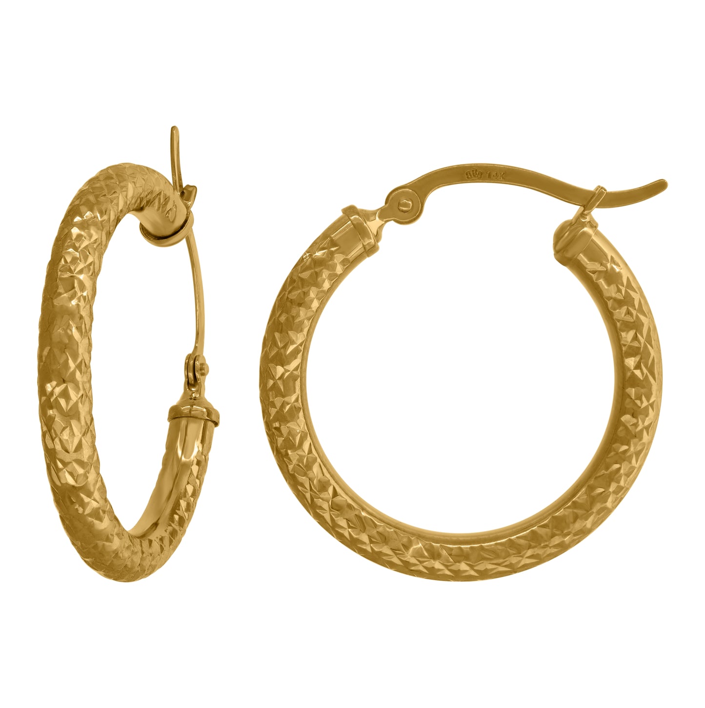 14K Yellow Gold Womens Diamond-Cut Faceted Hoop Earrings