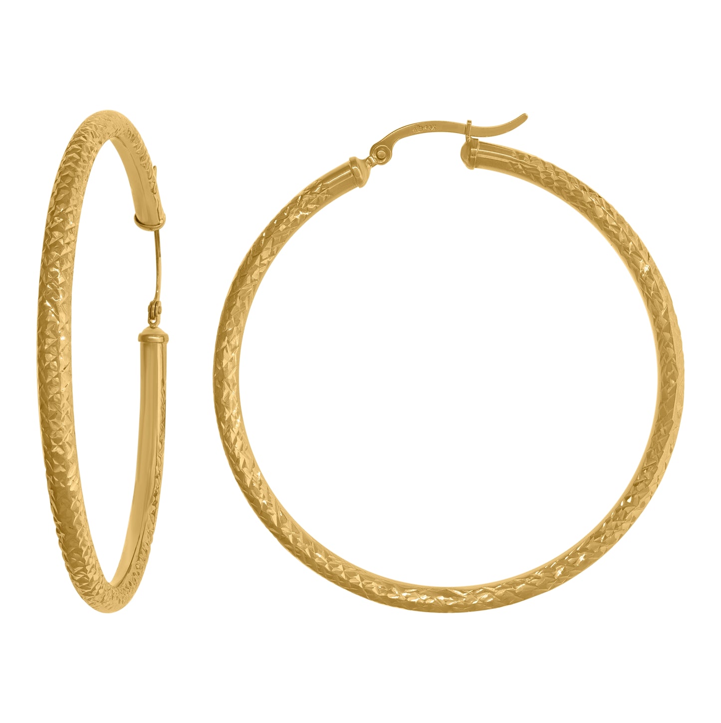 14K Yellow Gold Womens Diamond-Cut Faceted Hoop Earrings