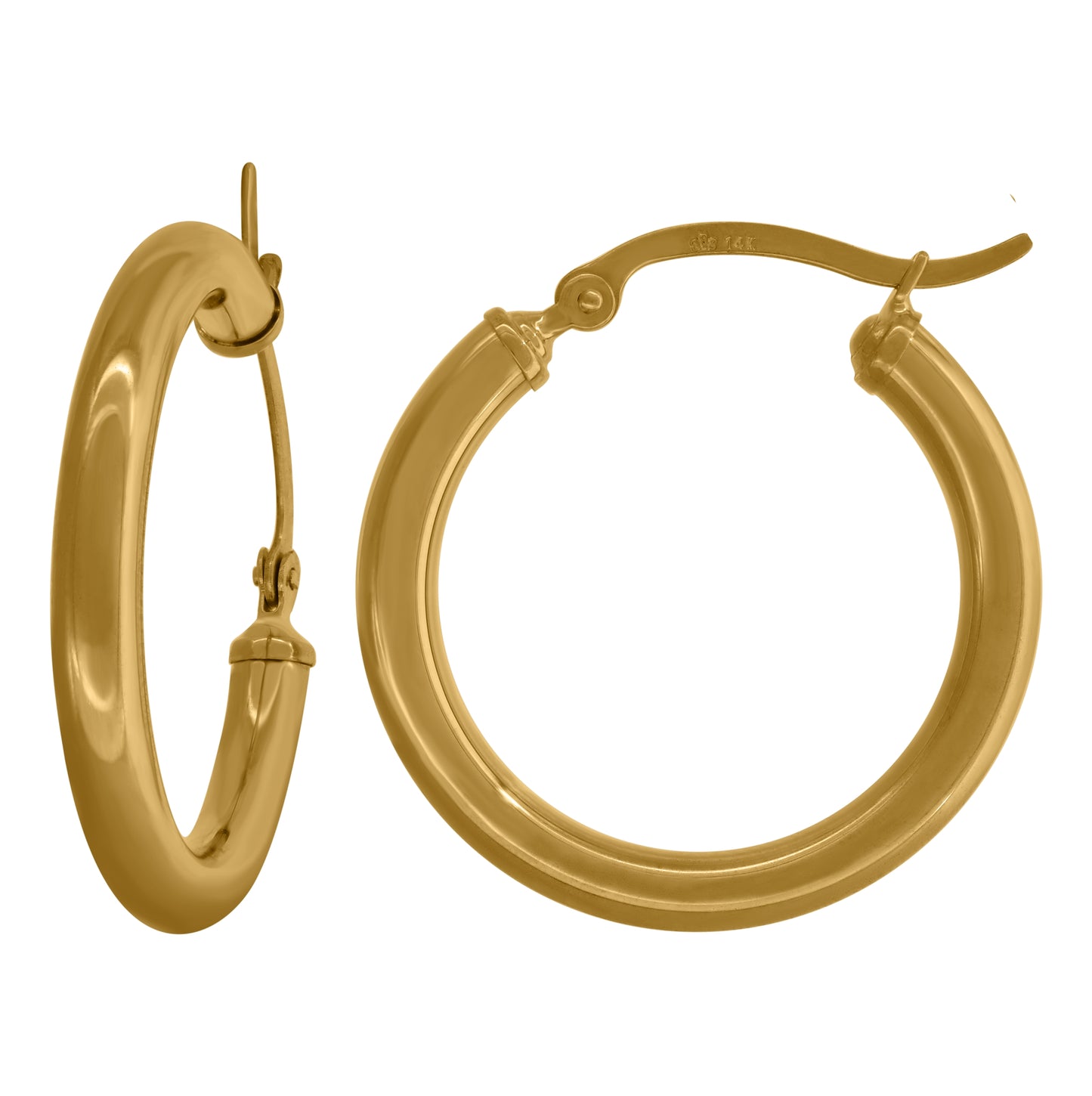 14K Yellow Gold Womens Polished Finish Classic Hoop Earrings