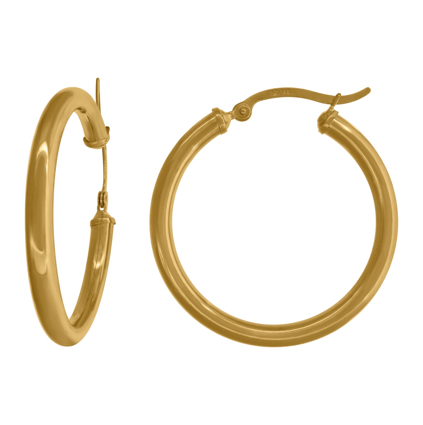 14K Yellow Gold Womens Polished Finish Classic Hoop Earrings