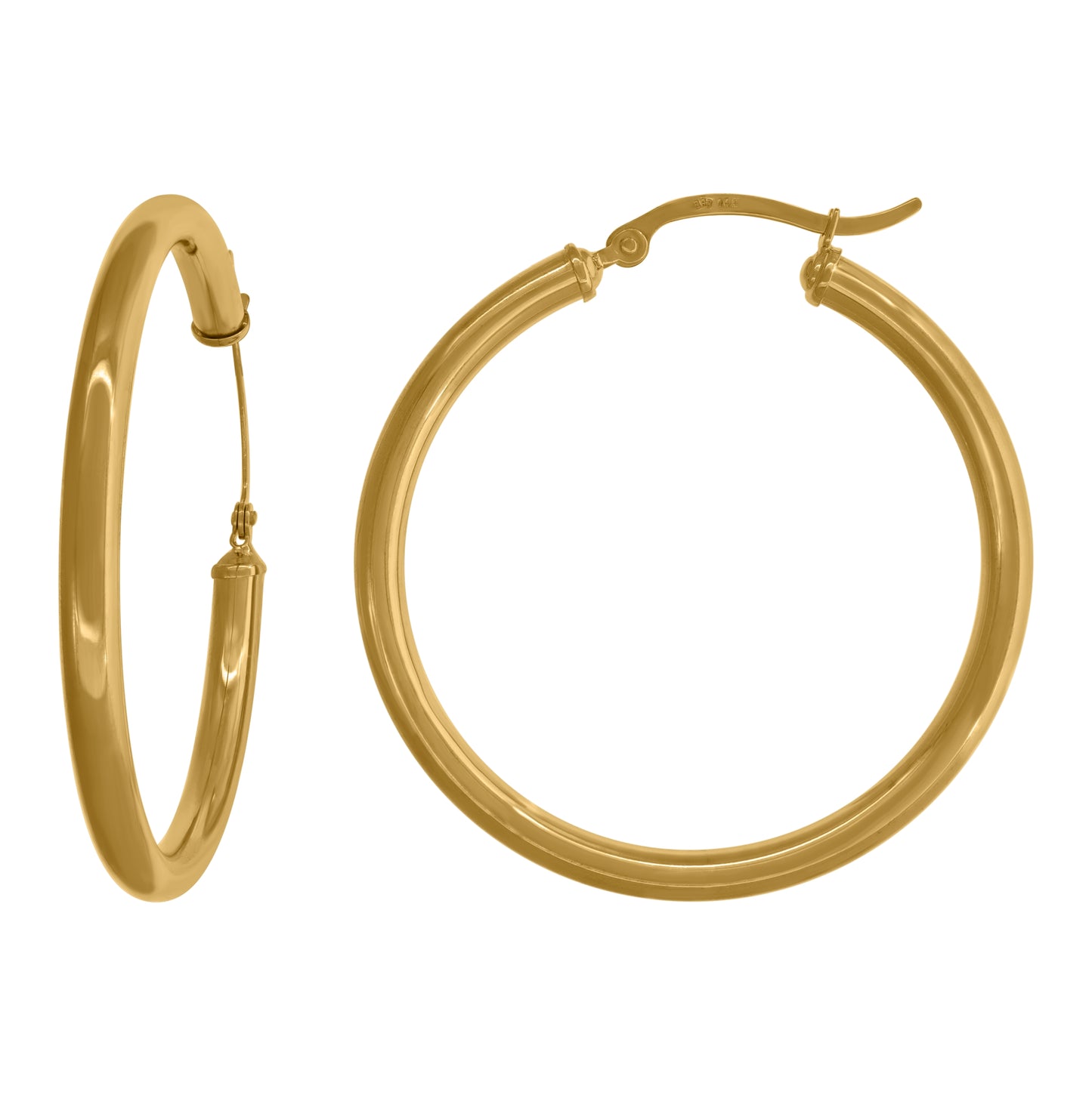 14K Yellow Gold Womens Polished Finish Classic Hoop Earrings