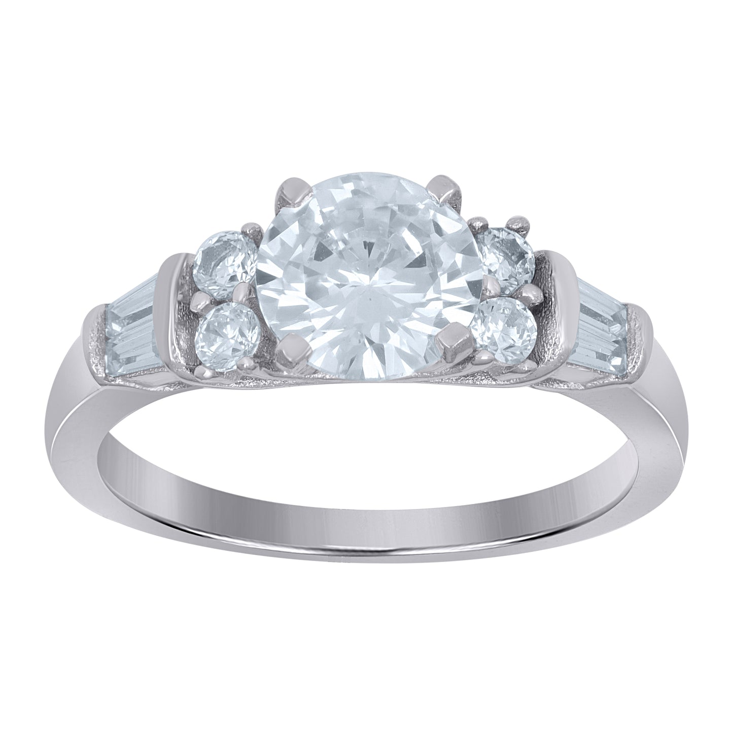 Sterling Silver Womens Baguette Cubic-Zirconia Engagement Ring