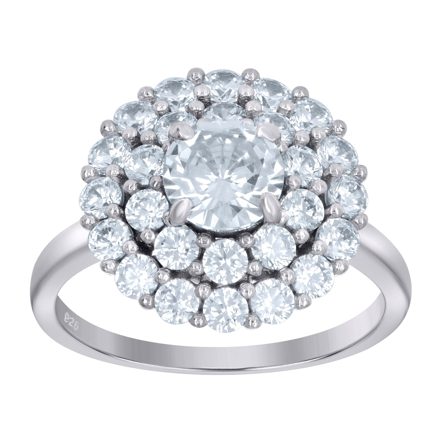 Sterling Silver Womens Cubic-Zirconia Cluster Fashion Ring