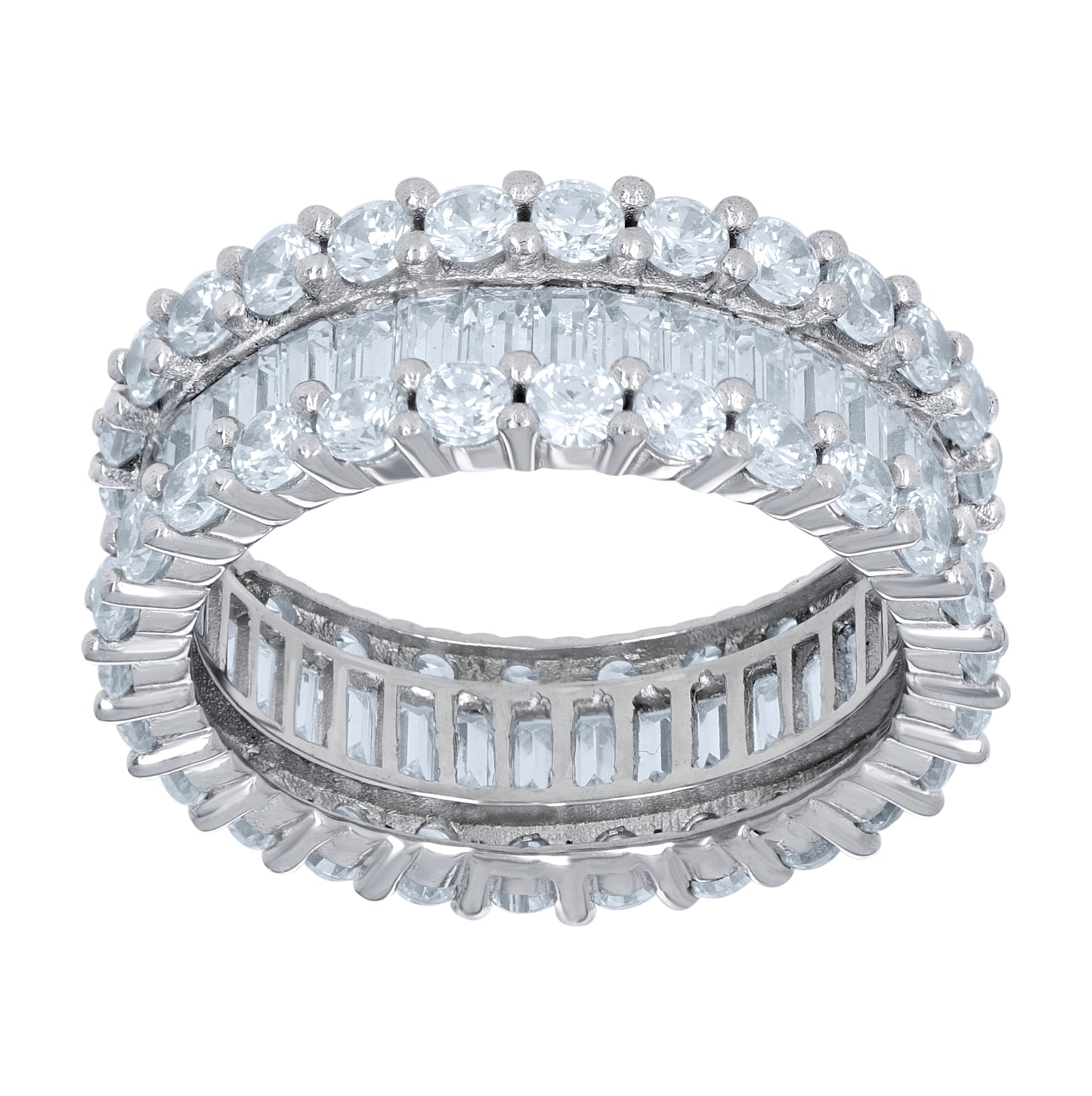 Sterling Silver Womens Baguette Cubic-Zirconia Fashion Ring