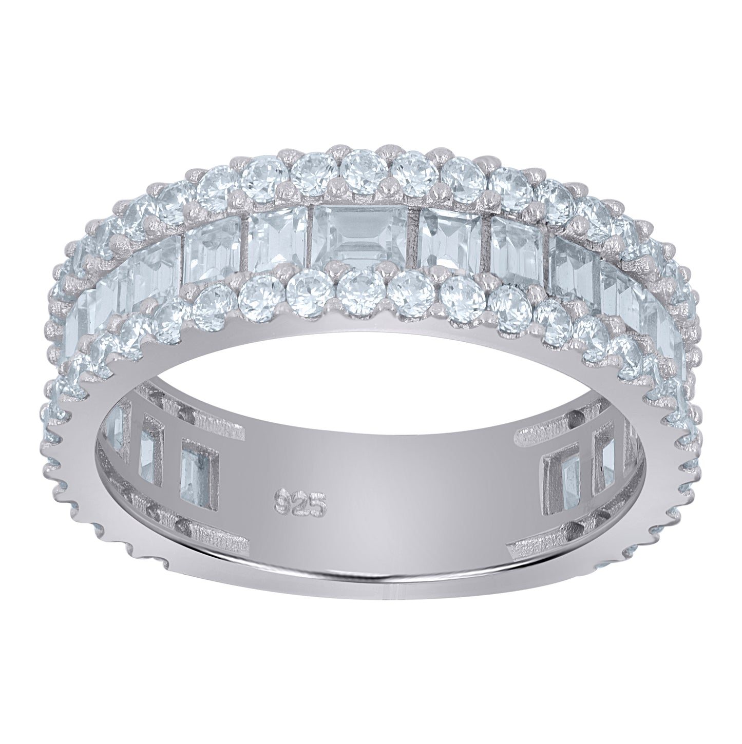 Sterling Silver Womens Baguette Cubic-Zirconia Fashion Ring