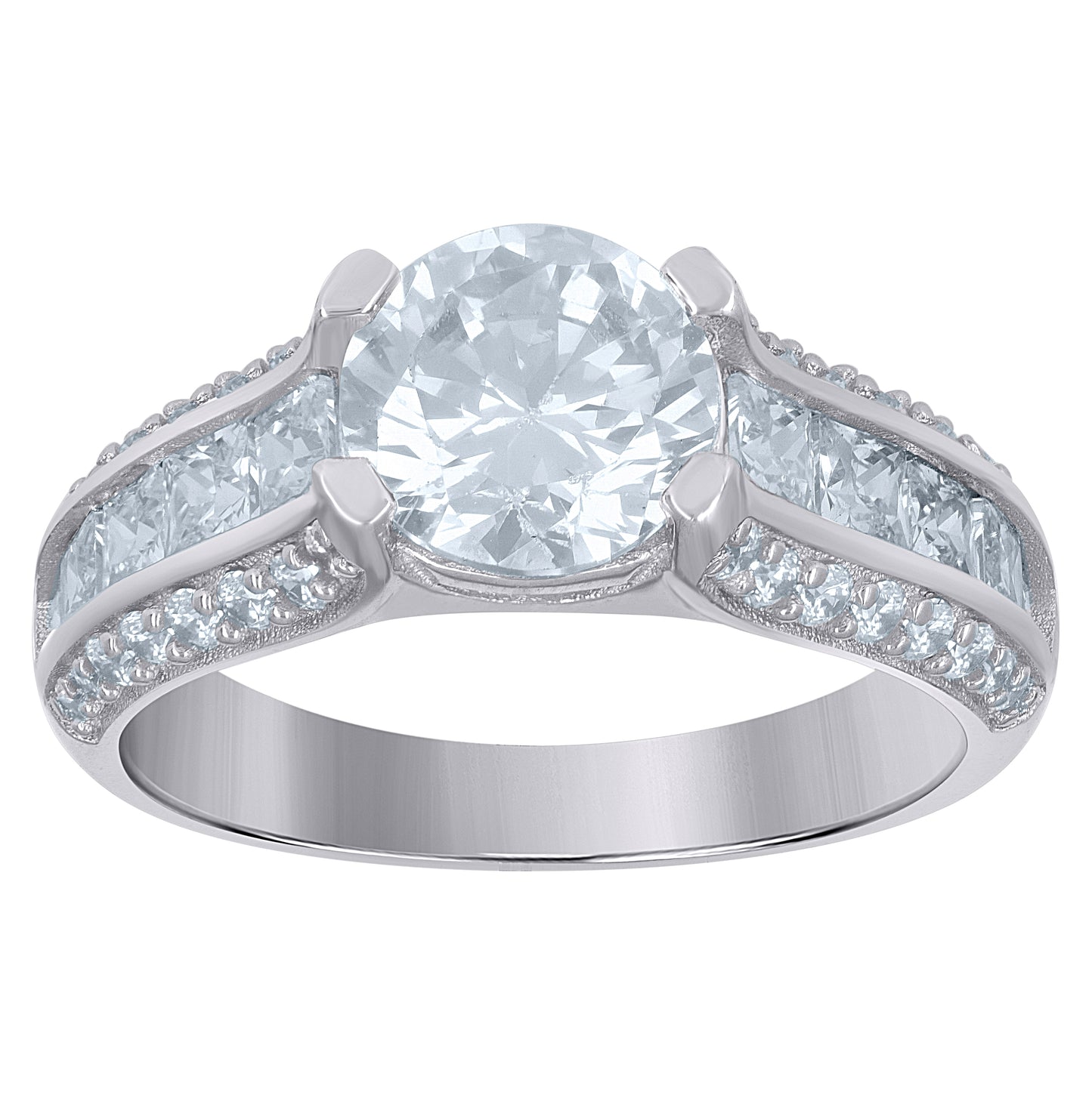 Sterling Silver Womens Cubic-Zirconia Engagement Ring