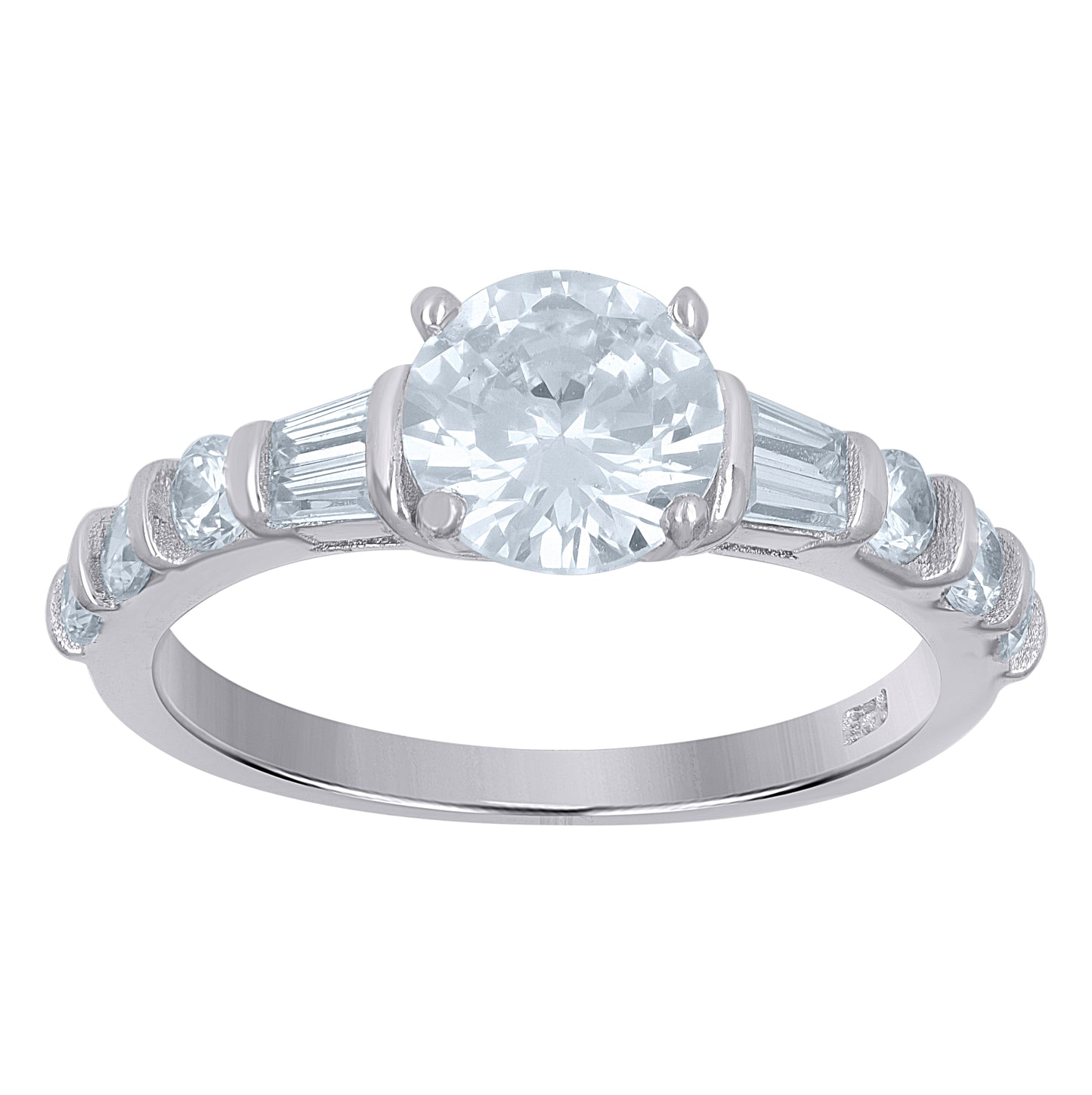 Sterling Silver Womens Baguette Cubic-Zirconia Engagement Ring