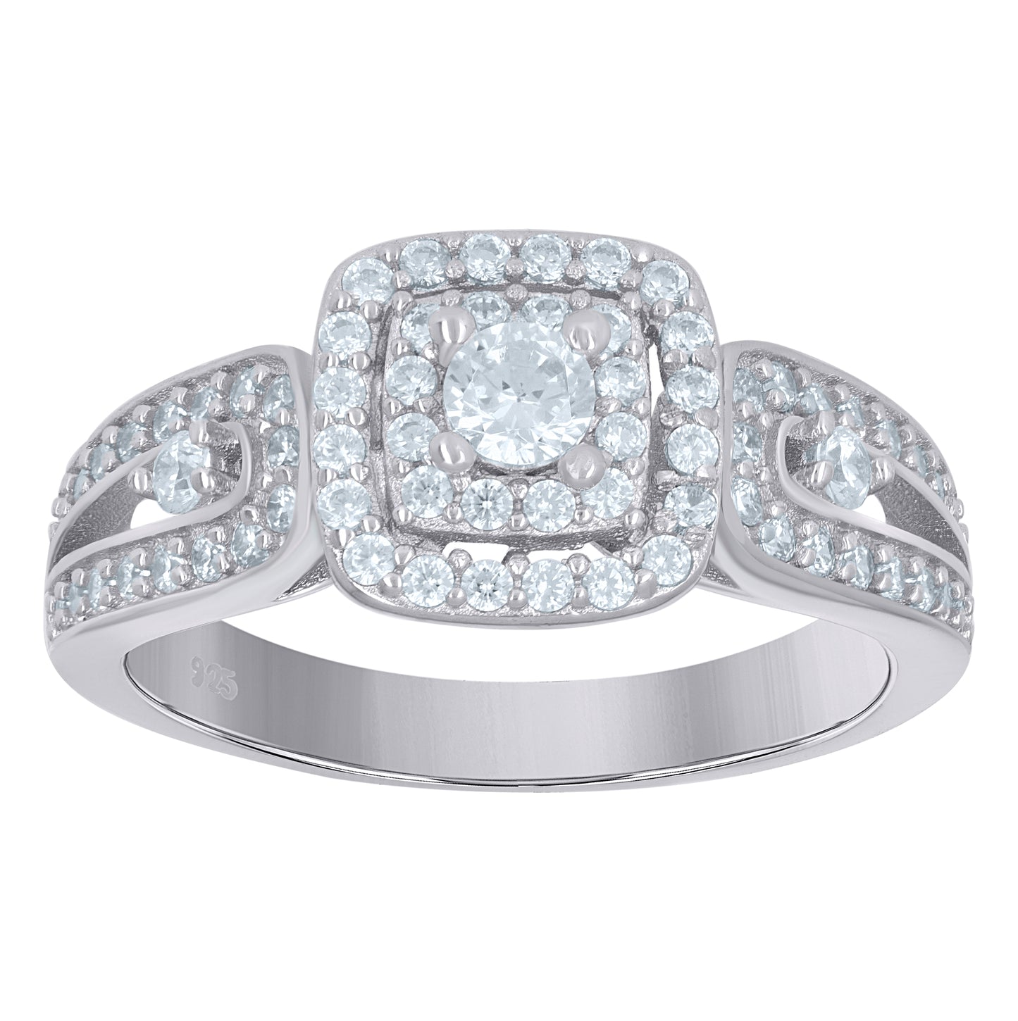 Sterling Silver Womens Cubic-Zirconia Engagement Ring