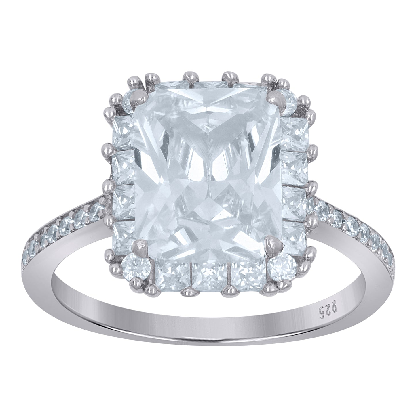 Sterling Silver Womens Emerald Cubic-Zirconia Square Head Engagement Ring