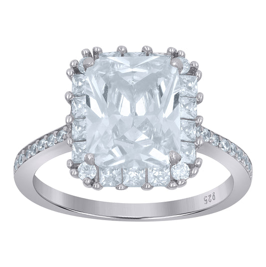 Sterling Silver Womens Emerald Cubic-Zirconia Square Head Engagement Ring