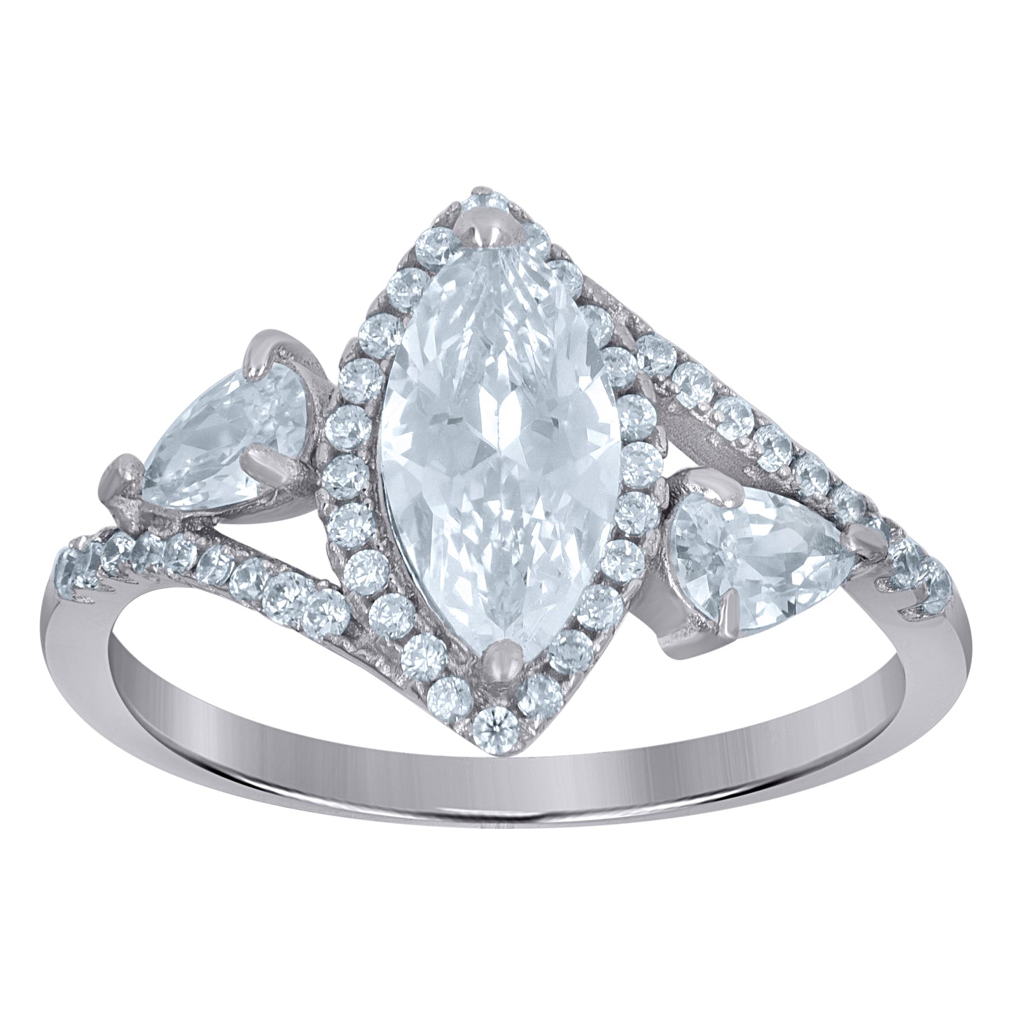 Sterling Silver Womens Marquise/Pear Cubic-Zirconia Engagement Ring
