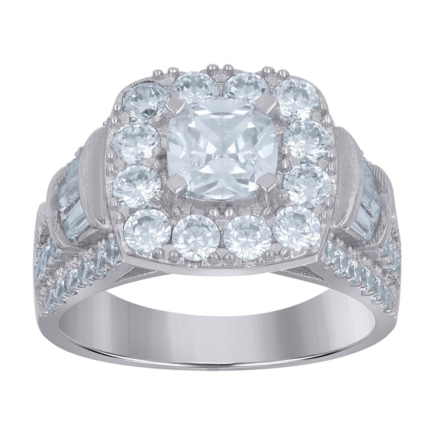 Sterling Silver Mens Cushion Cubic-Zirconia Fashion Ring