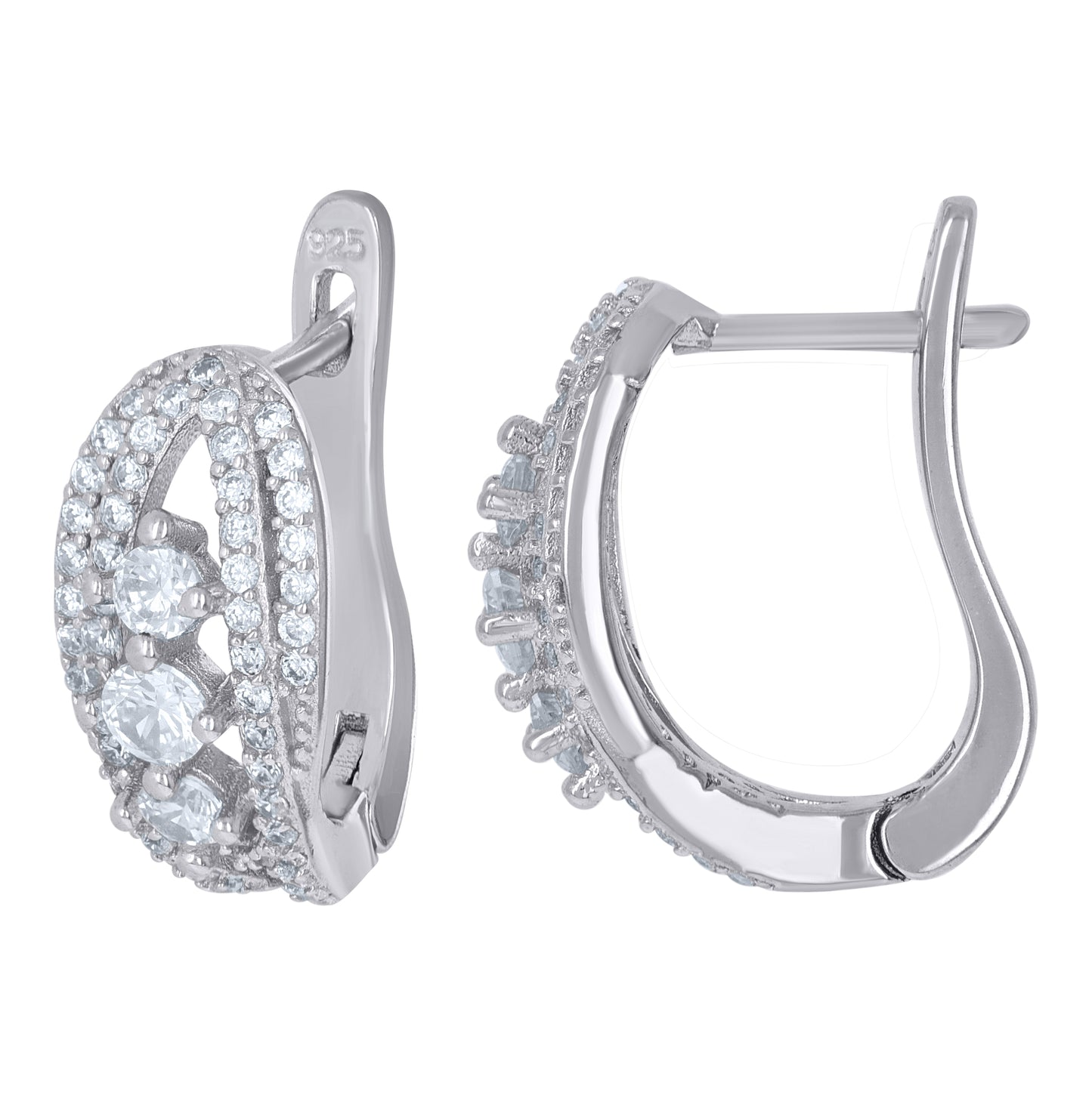 Sterling Silver Womens Cubic-Zirconia Fashion French Clip Earrings