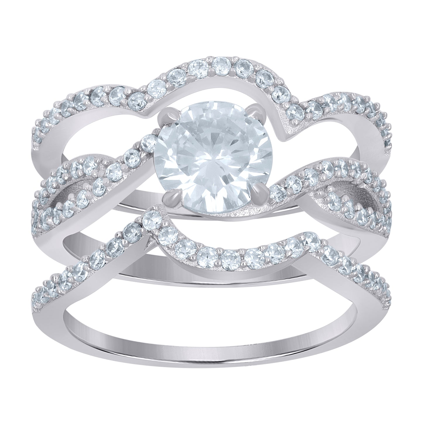 Sterling Silver His & Hers Cubic-Zirconia Trio Ring Size 8