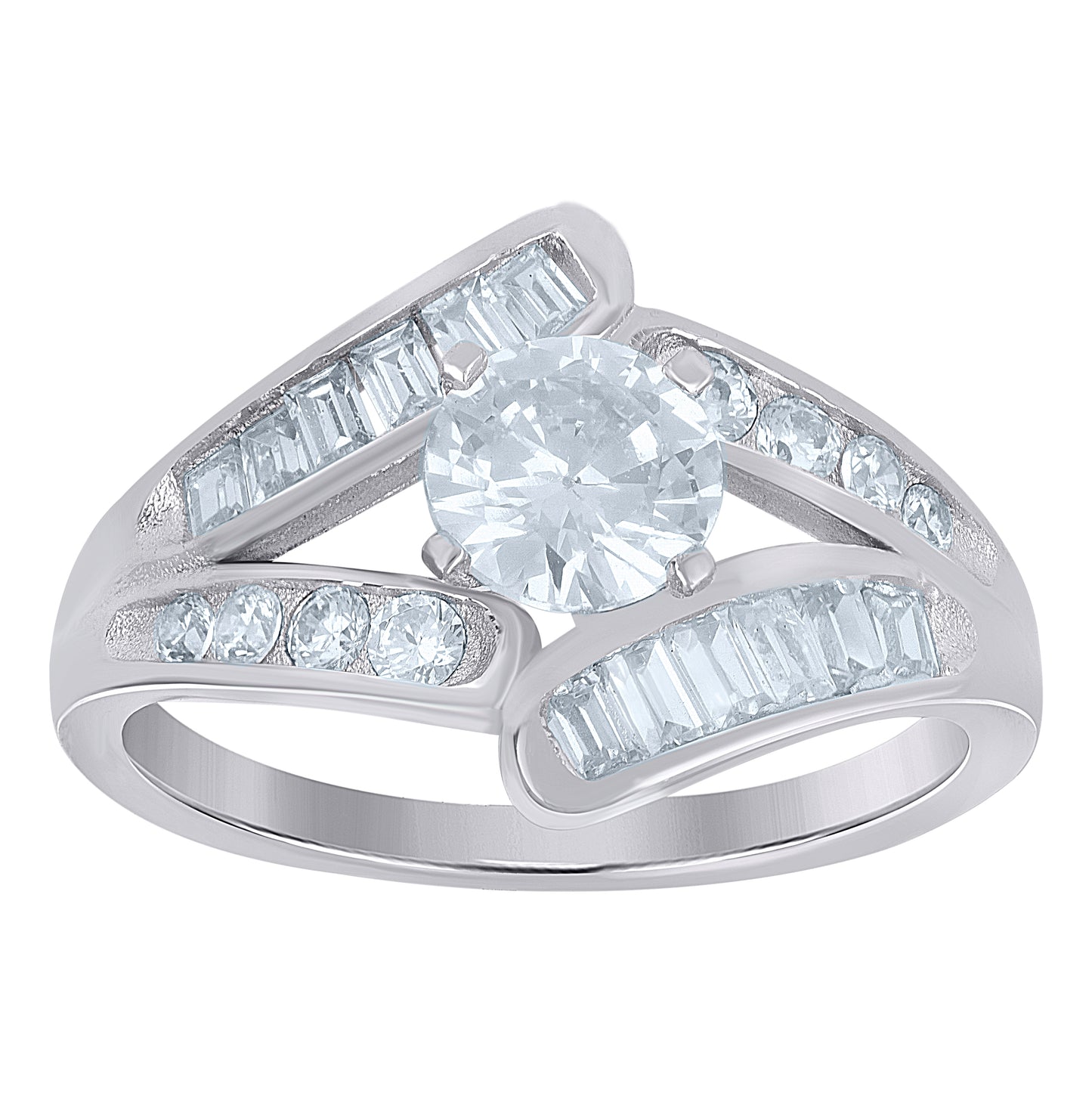 Sterling Silver Womens Baguette Cubic-Zirconia Fashion Ring