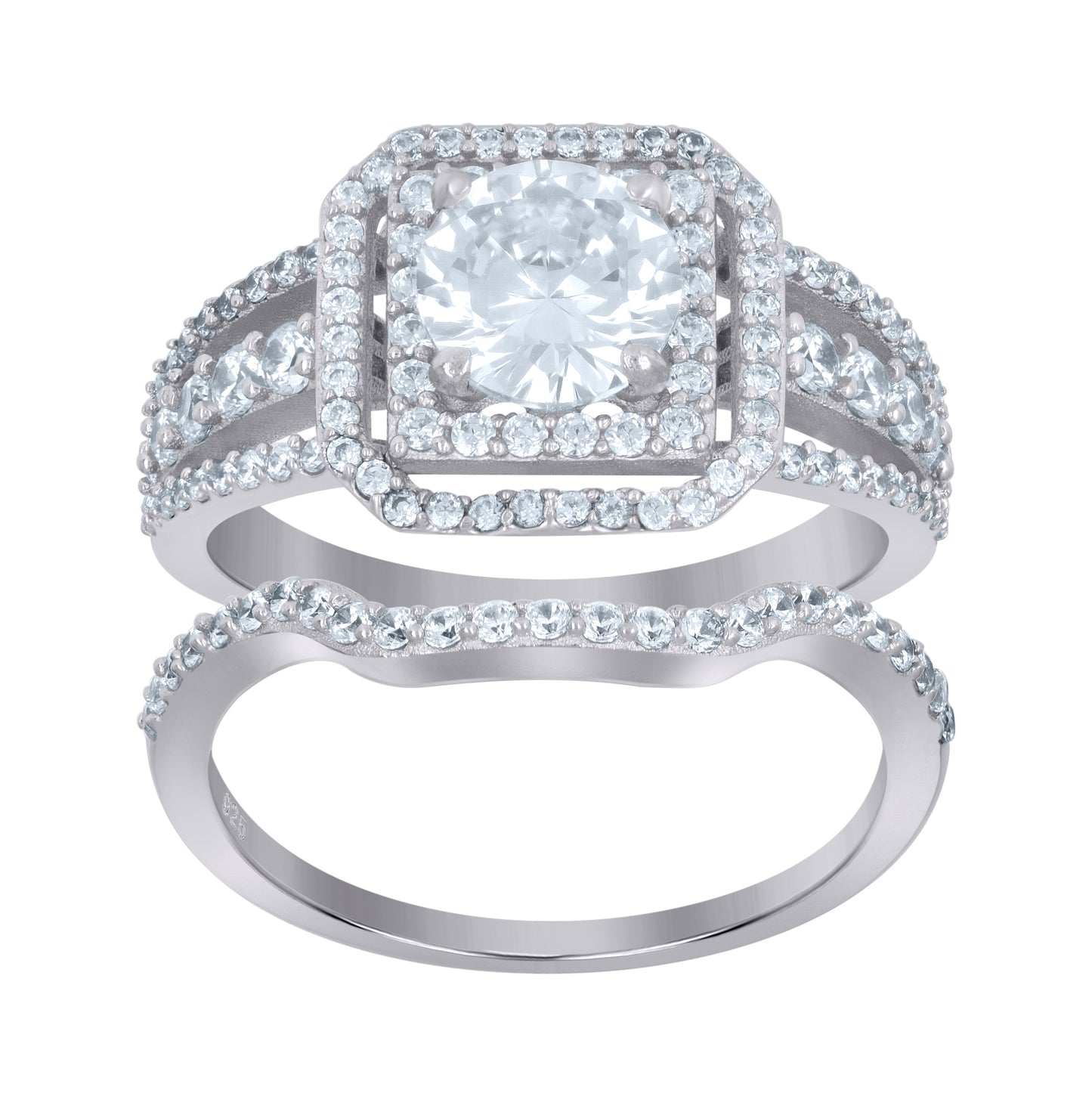 Sterling Silver His & Hers Cubic-Zirconia Duo Ring Set Ring