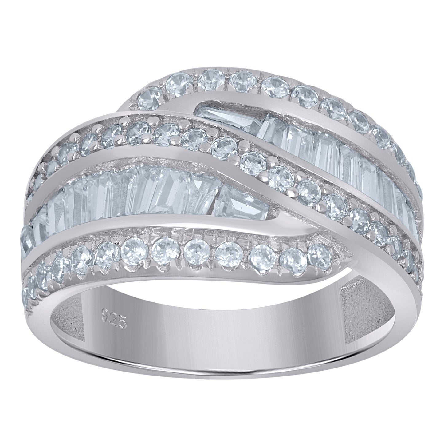 Sterling Silver Womens Baguette Cubic-Zirconia Fashion Ring