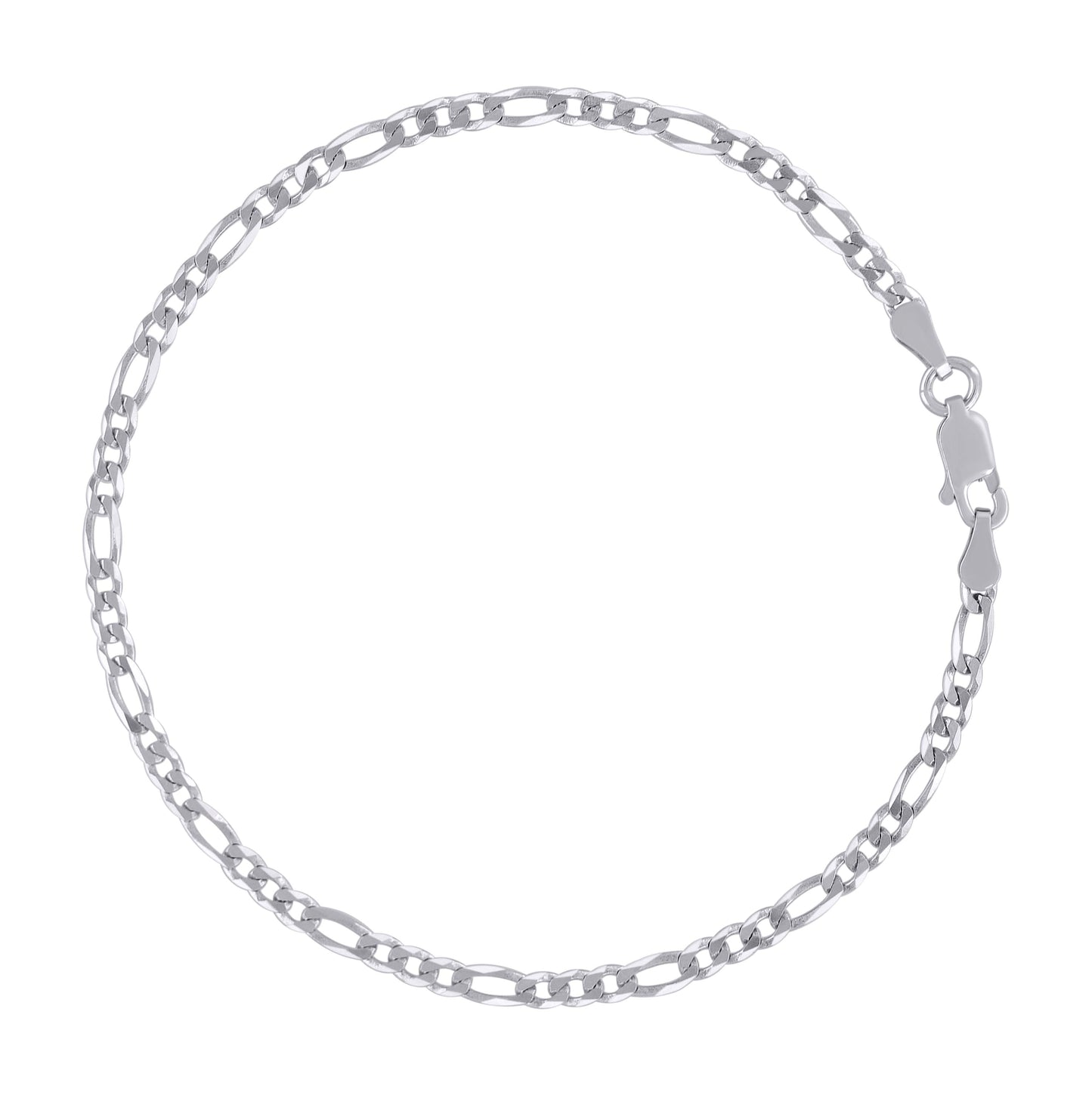 Sterling Silver Rhodium Plated Super Flat Figaro Chain