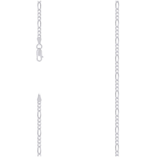 Sterling Silver Rhodium Plated Super Flat Figaro Chain