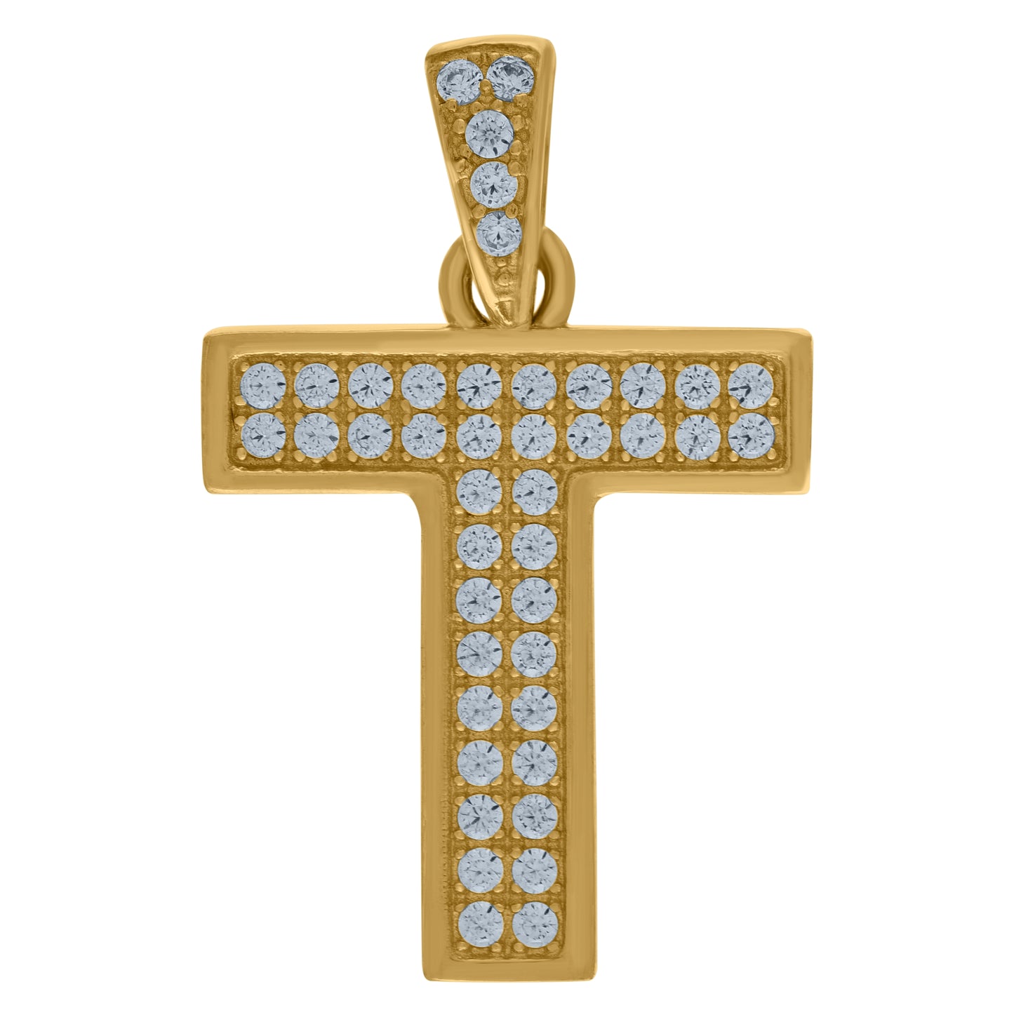 10K Yellow Gold Unisex Cubic-Zirconia Initial Alphabet Charm Pendant