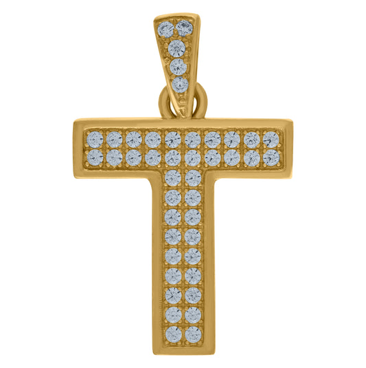 10K Yellow Gold Unisex Cubic-Zirconia Initial Alphabet Charm Pendant
