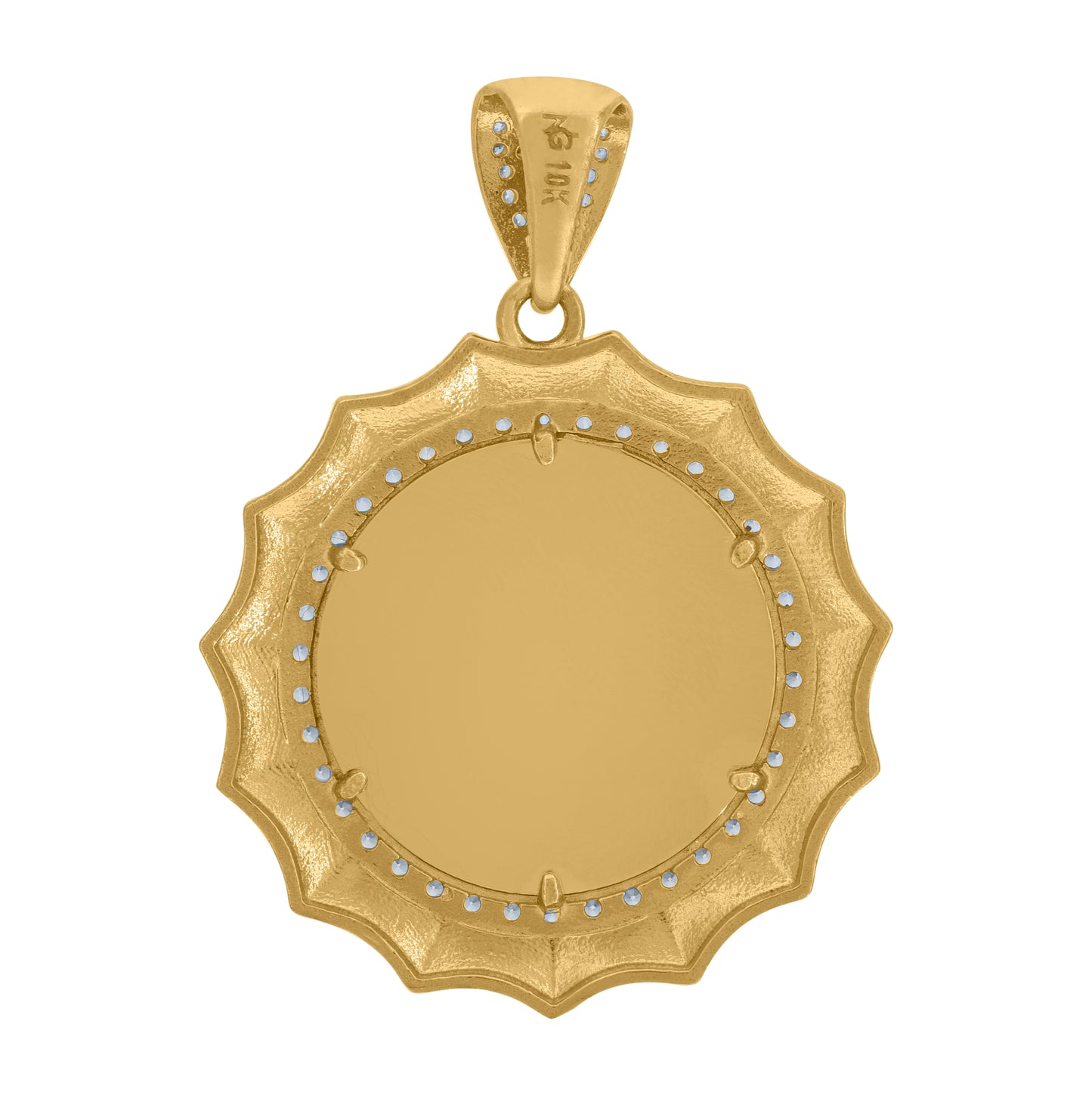 10K Yellow Gold Cubic Zirconia Photo Frame Medallion Charm Pendant