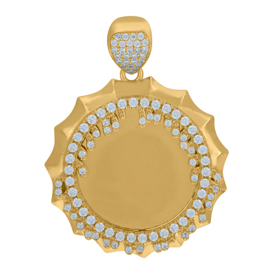 10K Yellow Gold Cubic Zirconia Photo Frame Medallion Charm Pendant