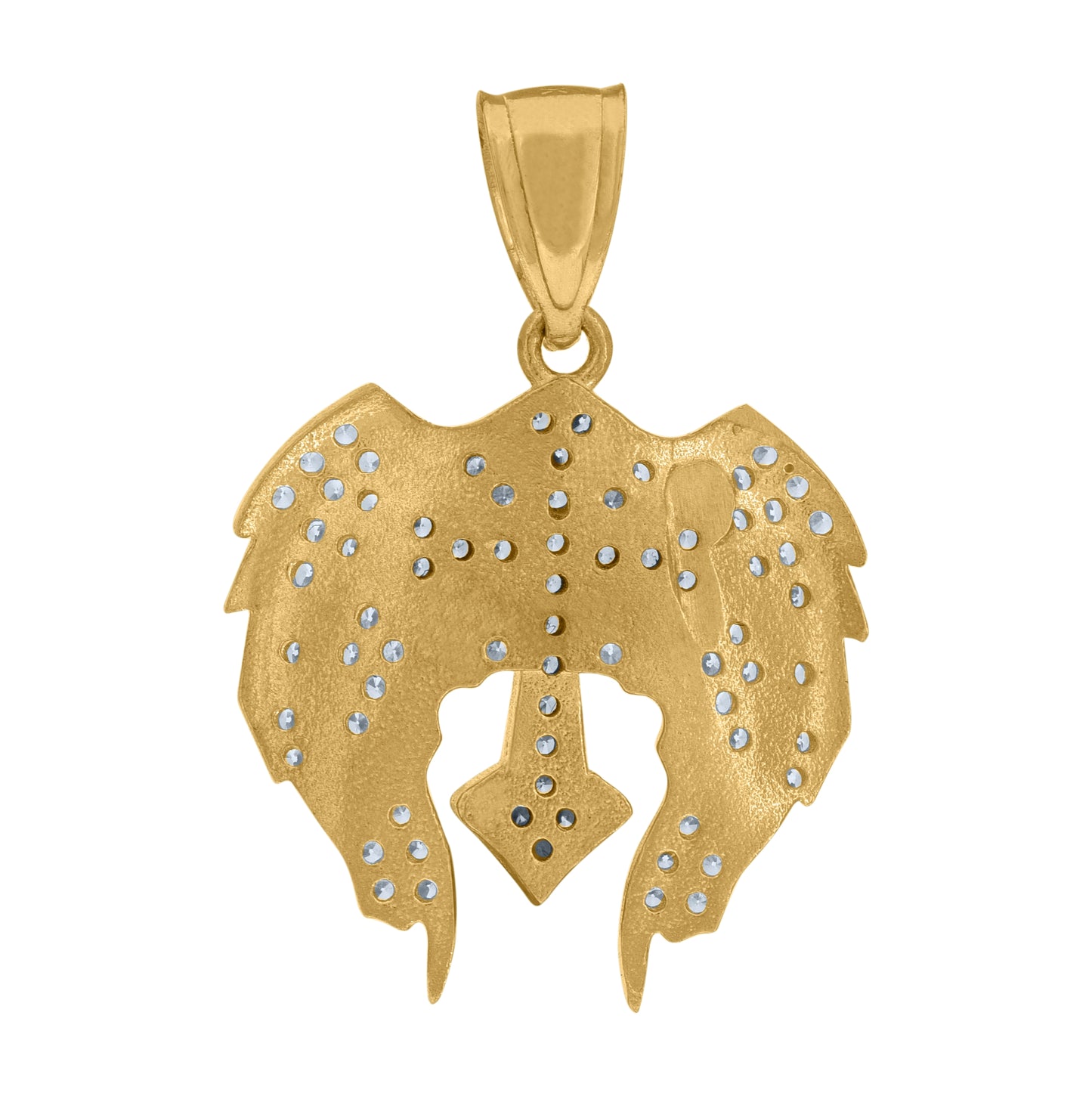 10K Two-Tone Gold Cubic Zirconia Angel Wings Cross Religious Charm Pendant