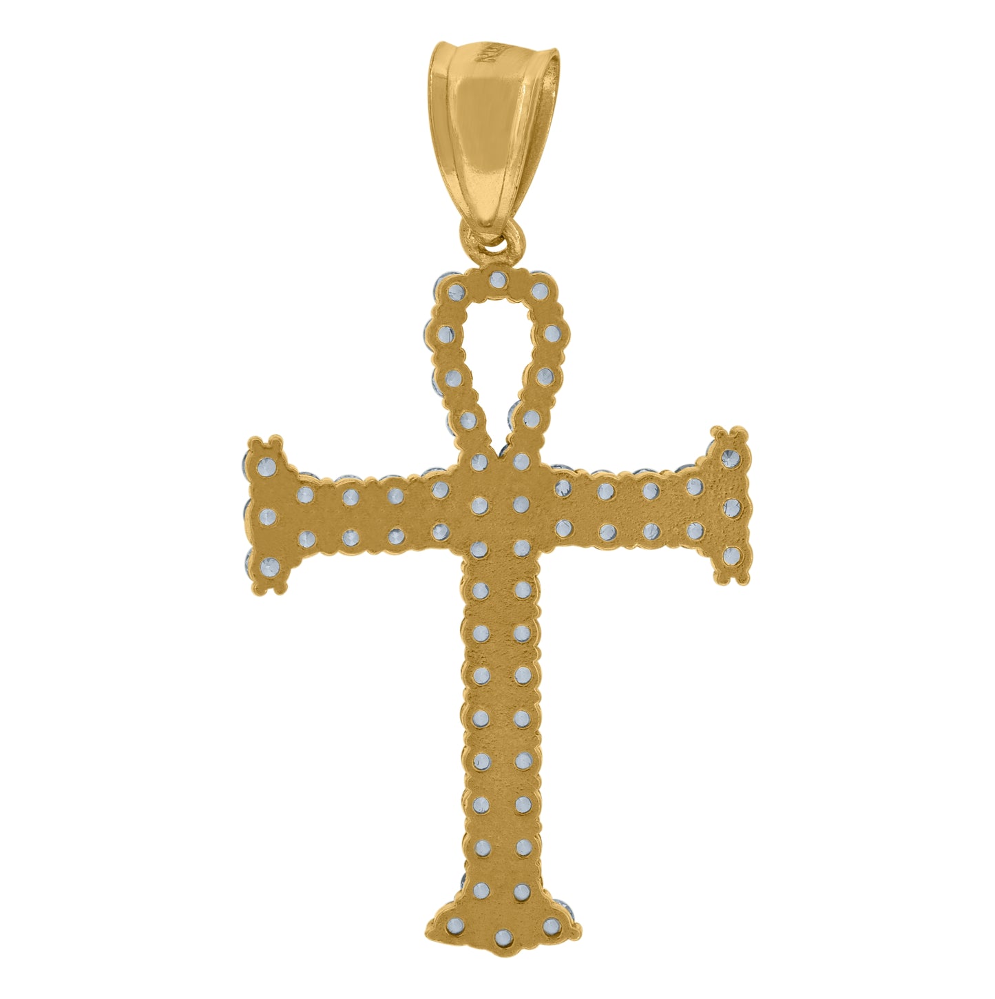 10K Two-Tone Gold Cubic Zirconia Ankh Religious Charm Pendant