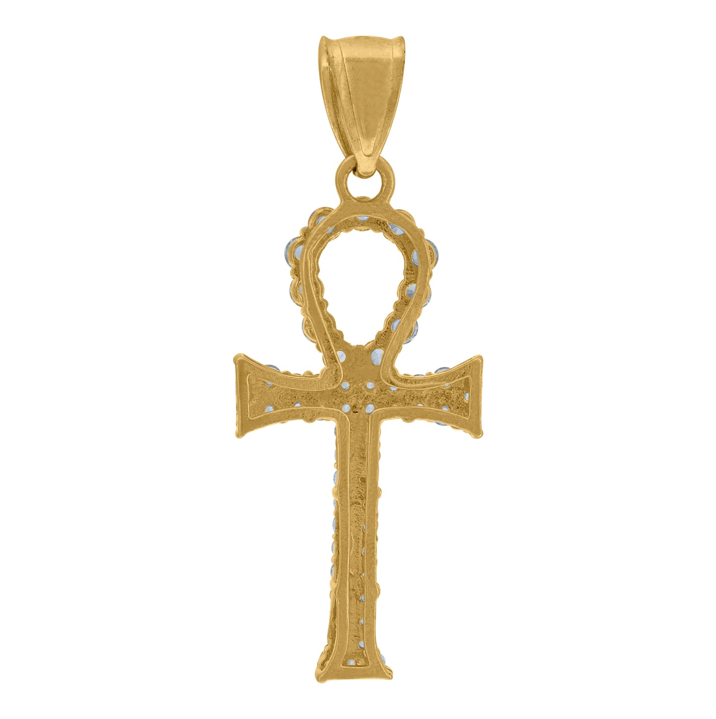 10K Two-Tone Gold Cubic Zirconia Ankh Religious Charm Pendant