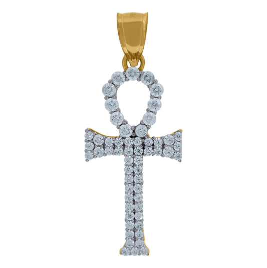 10K Two-Tone Gold Cubic Zirconia Ankh Religious Charm Pendant