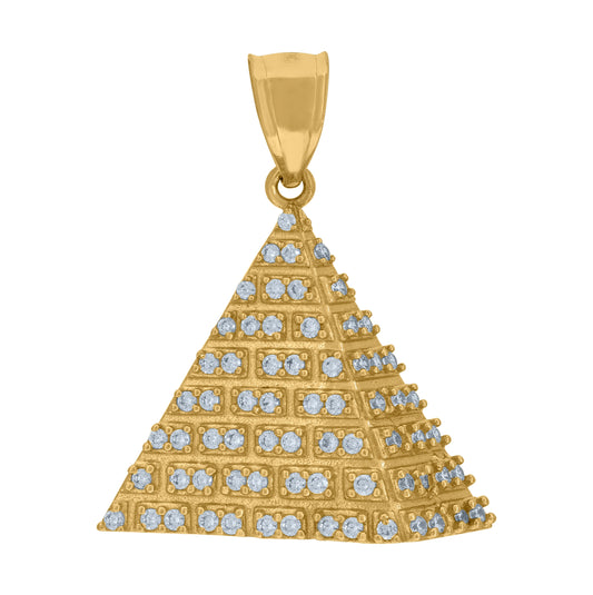 10K Yellow Gold Cubic Zirconia Egyptian Pyramid Good Luck Charm Pendant