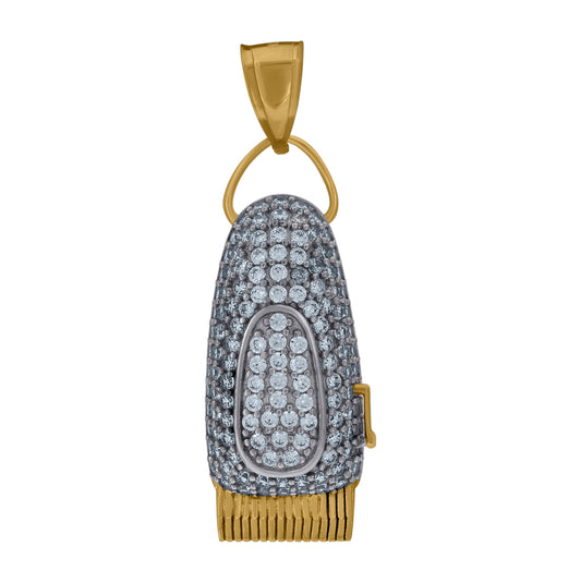 10K Two-Tone Gold Cubic Zirconia Electronic Razor Tools Charm Pendant