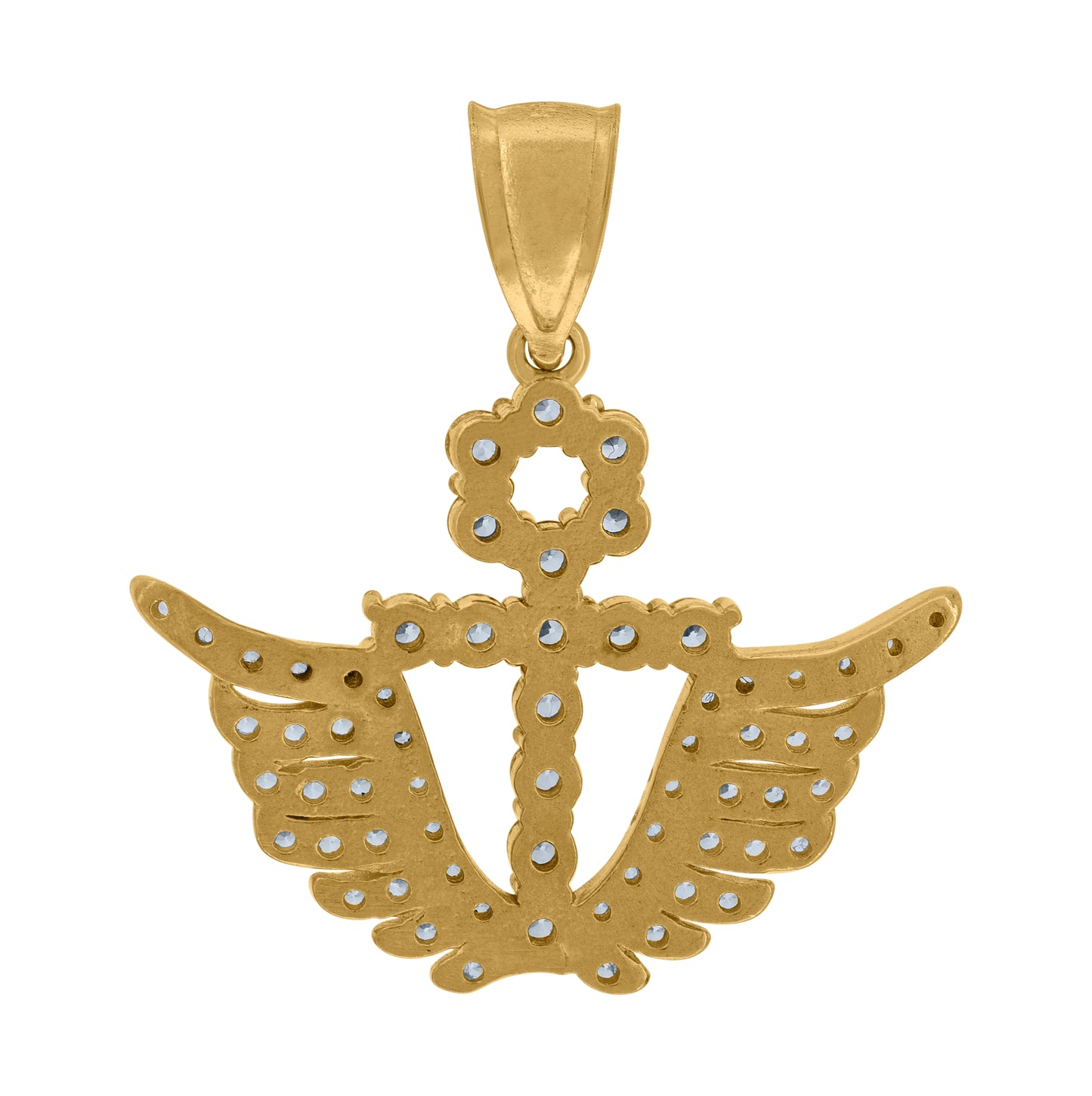 10K Two-Tone Gold Cubic Zirconia Angel Wings Ankh Religious Charm Pendant