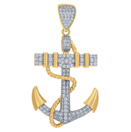 10K Two-Tone Gold Cubic Zirconia Anchor Nautical Charm Pendant
