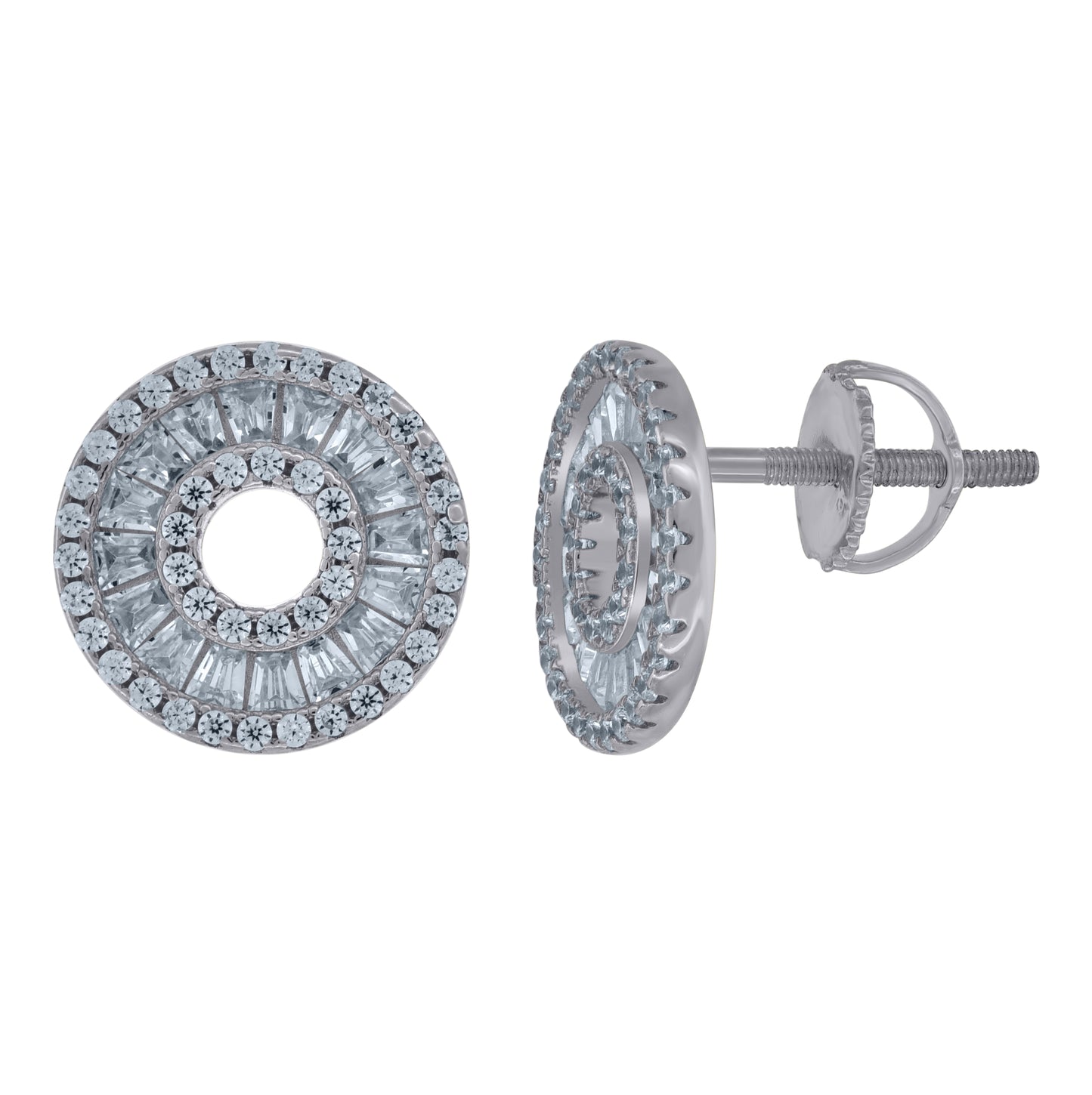 Sterling Silver Or Yellow-Tone Womens Baguette Cubic-Zirconia Fashion Stud Earrings